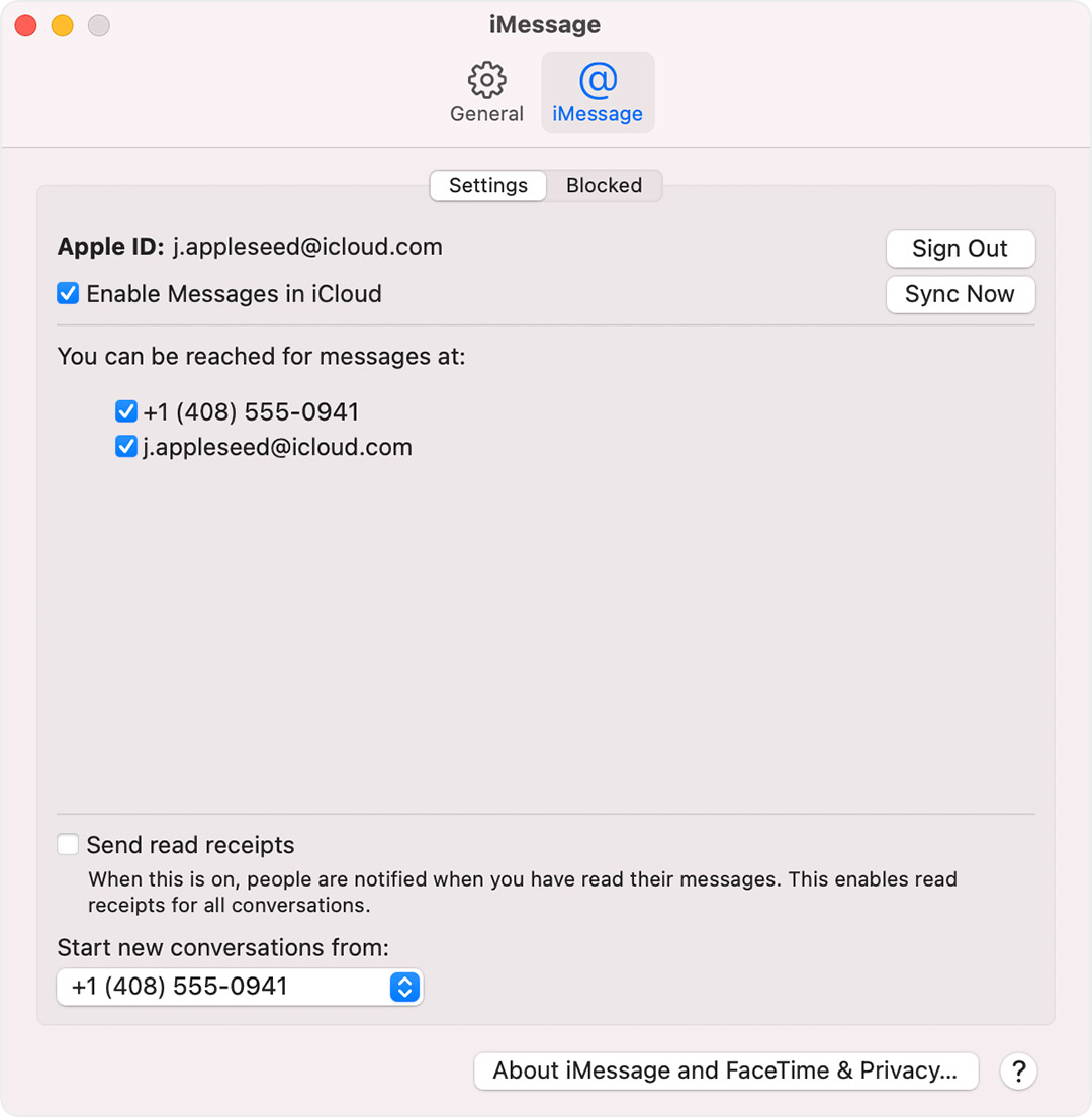 update new number for imessage on mac